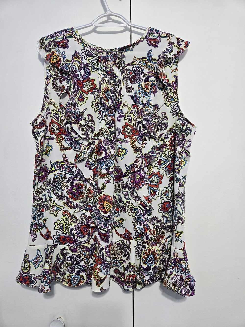 Banana Republic XL Paisley Ruffle Sleeveless Peplum Blouse Colorful‎
